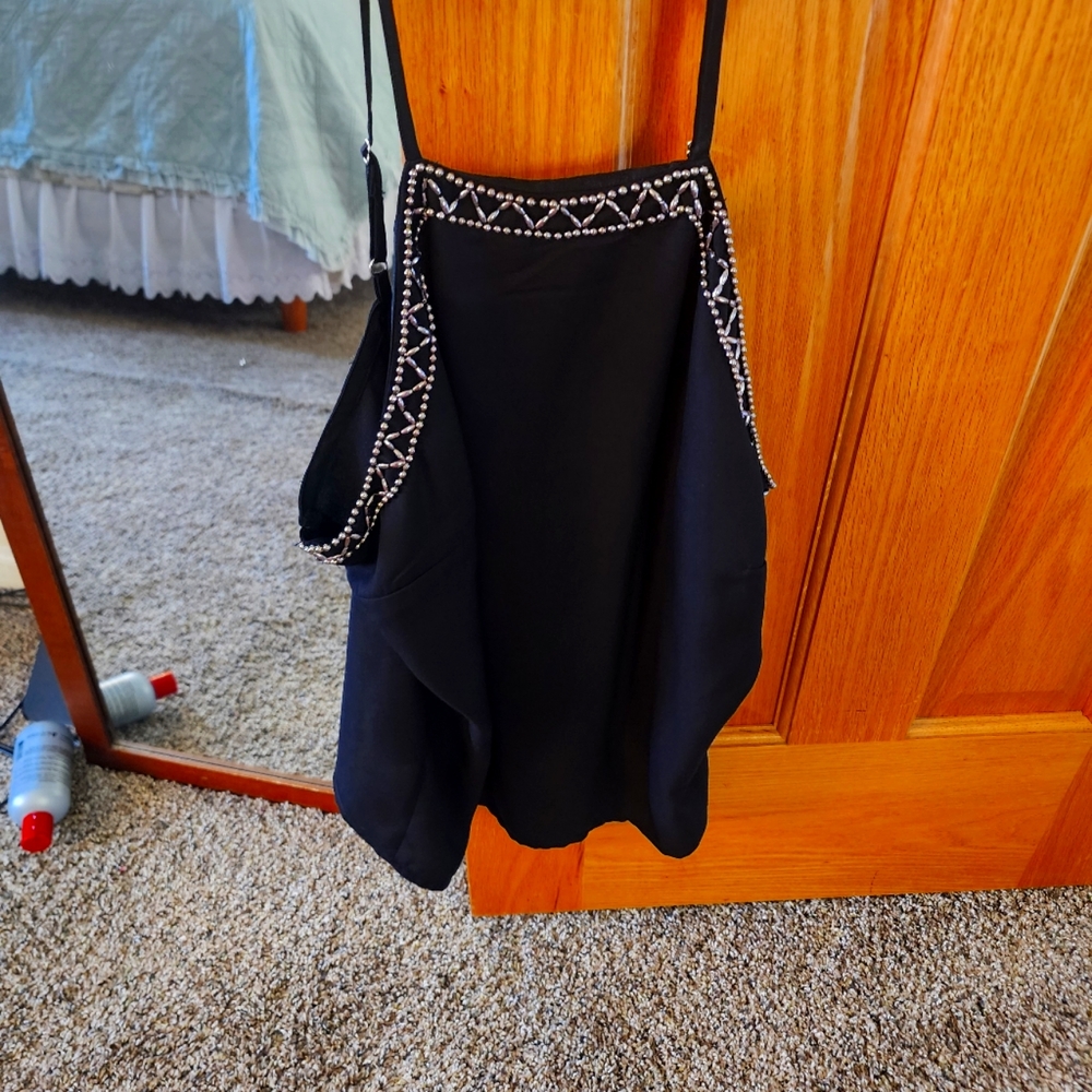 Tank top with silver beads around neck line